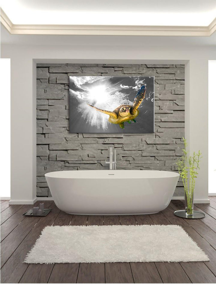 Pixxprint Grüne Meeresschildkröte als Leinwandbild | Grösse: 100x70 cm | Wandbild| Kunstdruck | fert