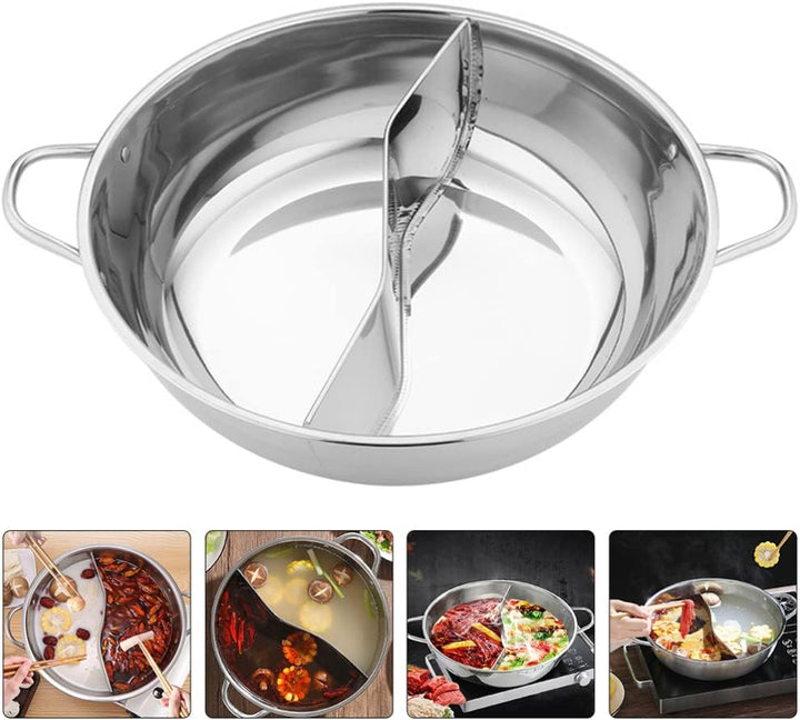 BESTonZON Edelstahl Hot Pot mit Trennwand, 32cm Geteilter Shabu Shabu Topf für Induktion & Gasherd,