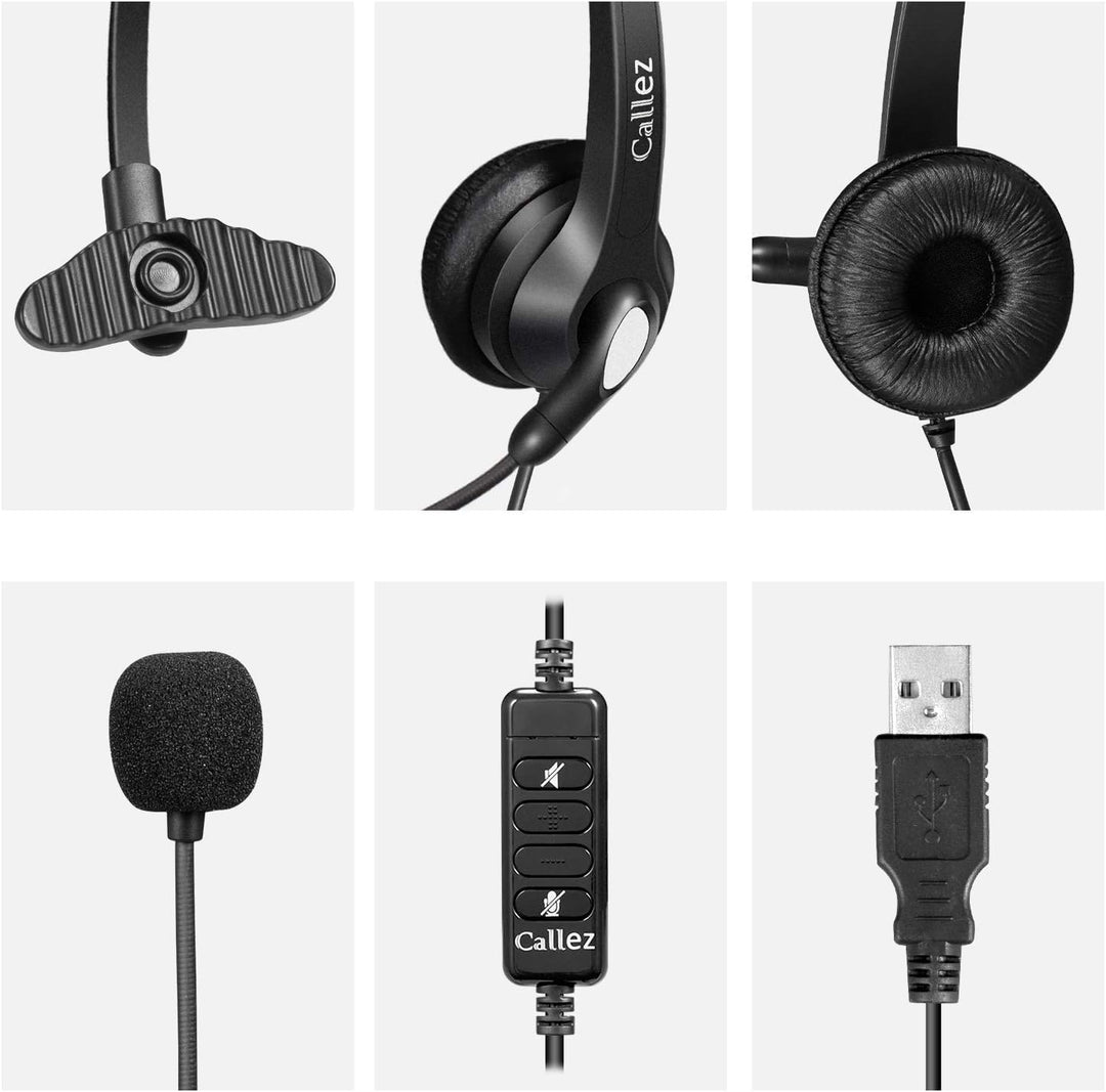 Callez USB Headset PC für Business UC Skype Lync SoftPhone Call Center Office, PC Kopfhörer mit Mikr