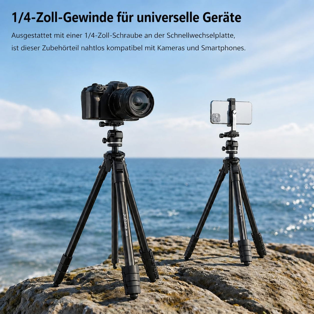 183 cm Kamera stativ mit 360° Kugelkopf, Leichtes Stativ für Smartphone mit Funkfernbedienung, Kompa
