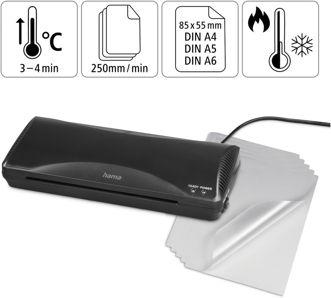 Hama Laminiergerät A4 plus Laminierfolien A4, mini Laminiergerät als Laminiergerät Set inkl. Folie f