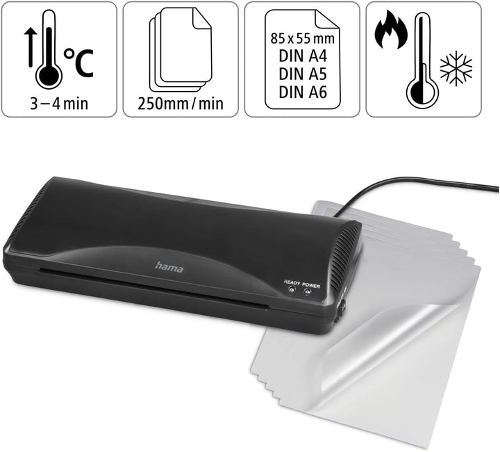 Hama Laminiergerät A4 plus Laminierfolien A4, mini Laminiergerät als Laminiergerät Set inkl. Folie f