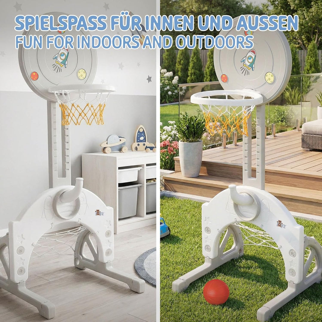 Joyz Kinder Basketballkorb Set, 3-in-1 Basketballständer höhenverstellbar mit Basketballkorb, Fussba