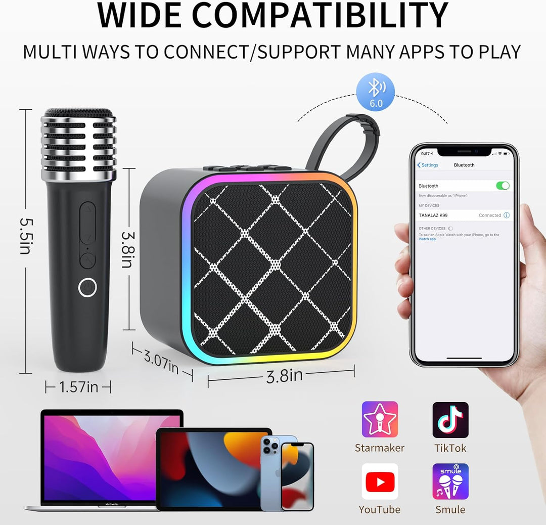 Mini Karaoke-Maschine 2 kabellose Mikrofone, tragbare Bluetooth Karaoke-Lautsprecher mit Tragegriff