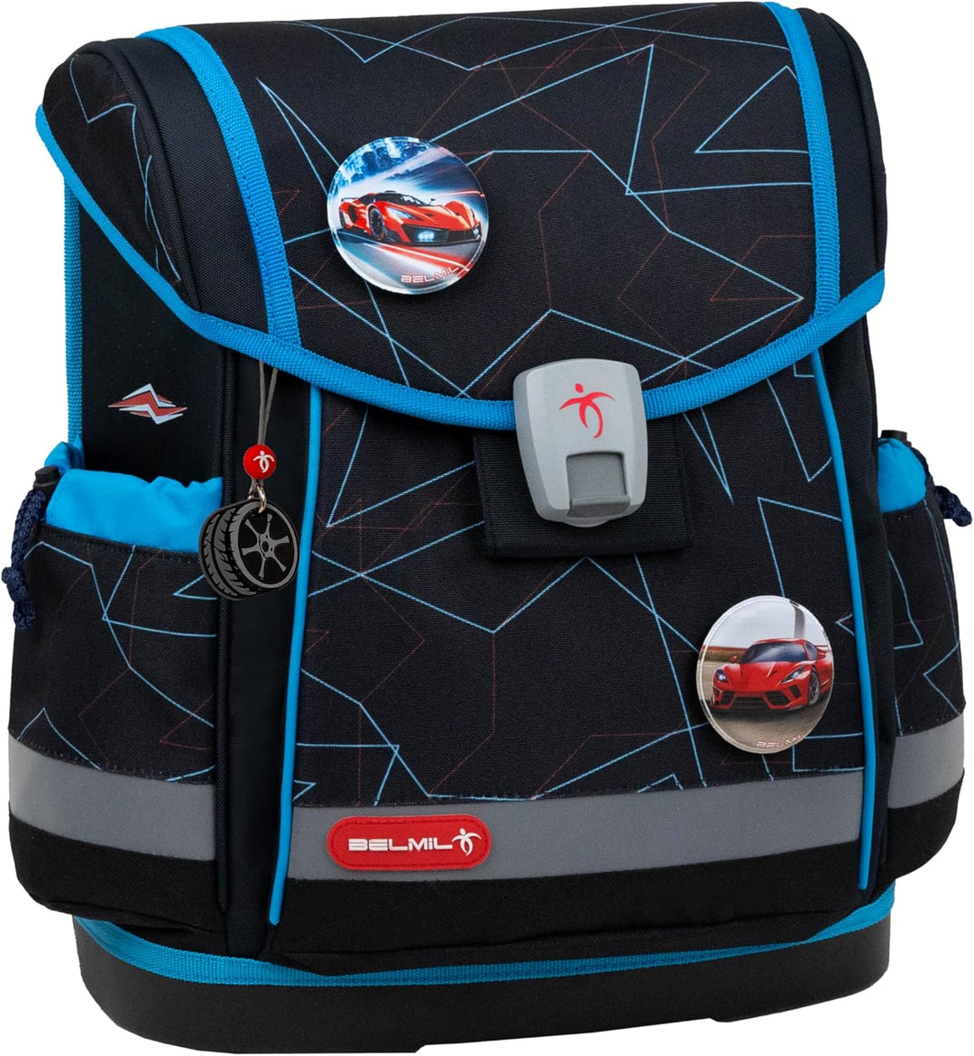 Belmil Classy Plus Schulranzen Set 5-teilig mit Brustgurt (405-78/AG/S) Cars Blue, Cars Blue