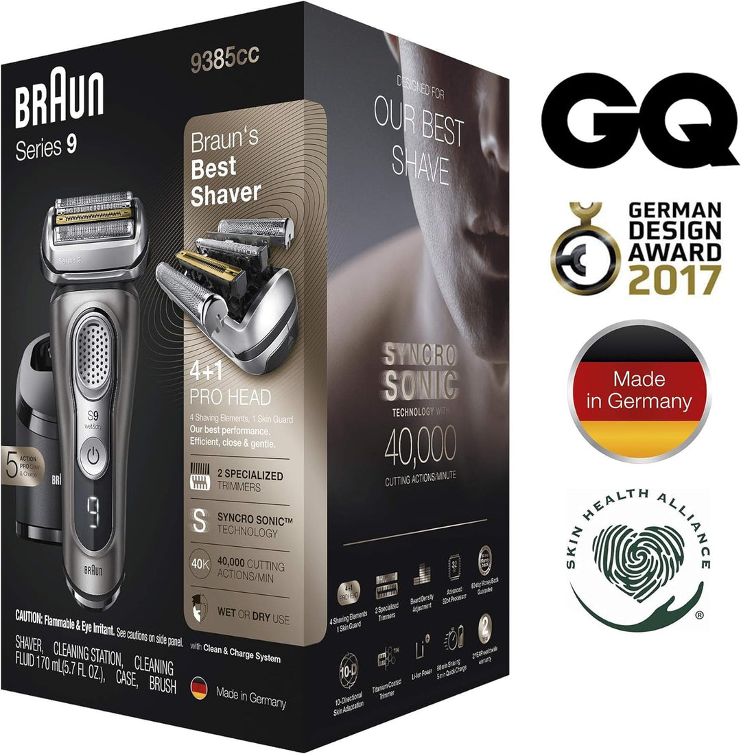 Braun Series 9 Premium Rasierer Herren mit 4+1 Scherkopf, Elektrorasierer & Präzisionstrimmer, Reini