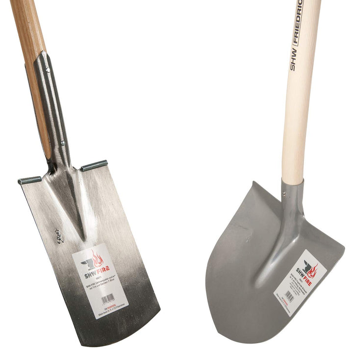SHW FIRE 59146 Set Frankfurter Schaufel mit Aufbug Silber mit Stiel 130cm + Gärtnerspaten Spaten Tri