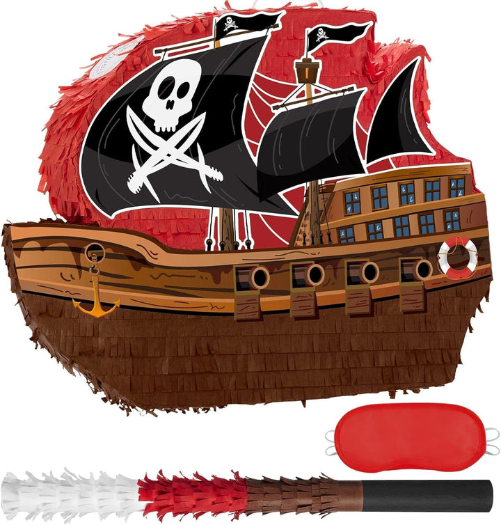WERNNSAI Piraten Pinata – Pirat Pinata Geburtstag Junge Kinder Piraten Piñata mit Stock Augenbinde P
