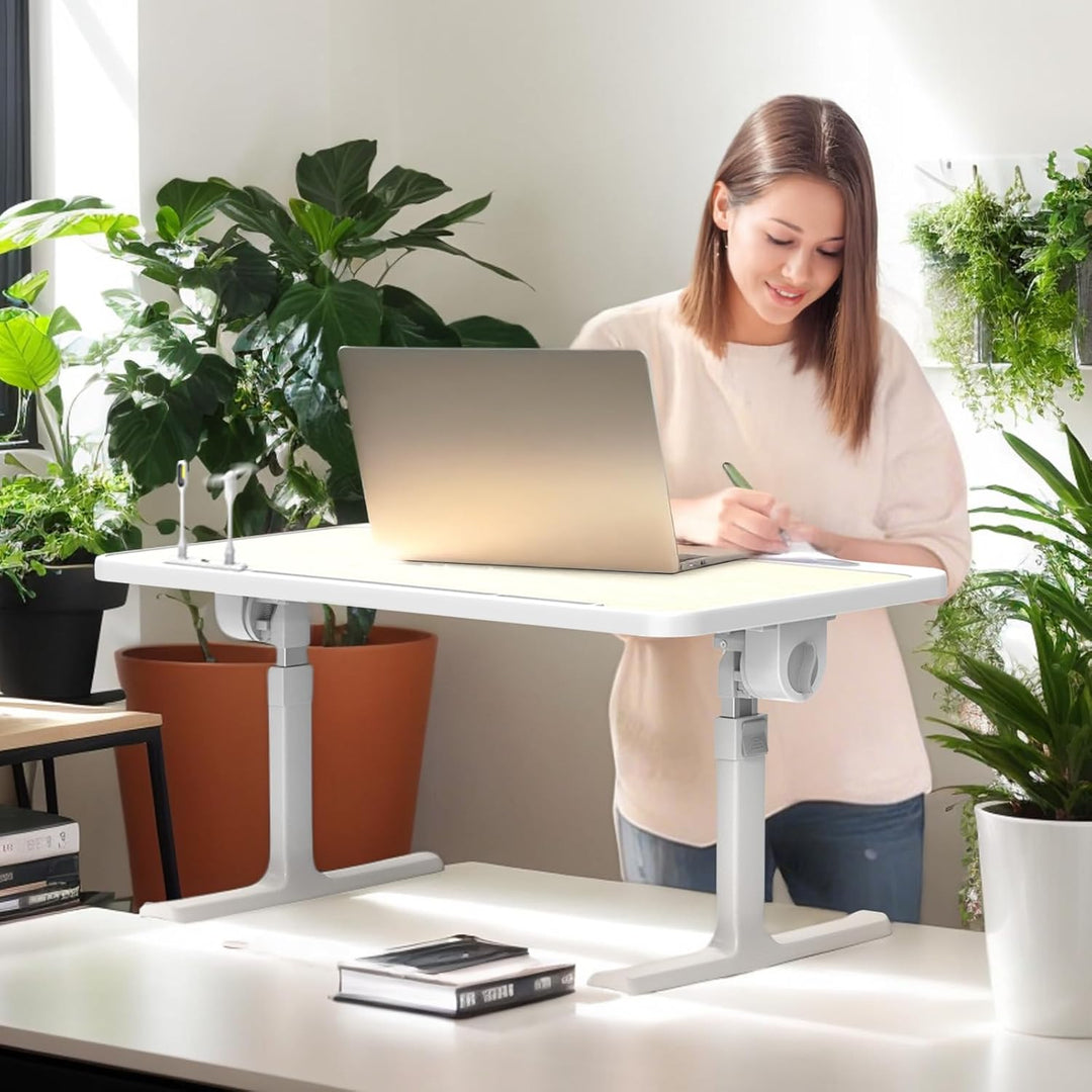 WoRaum Klappbarer Laptoptisch mit Schublade, LED & Ventilator – Höhenverstellbarer Schreibtisch für