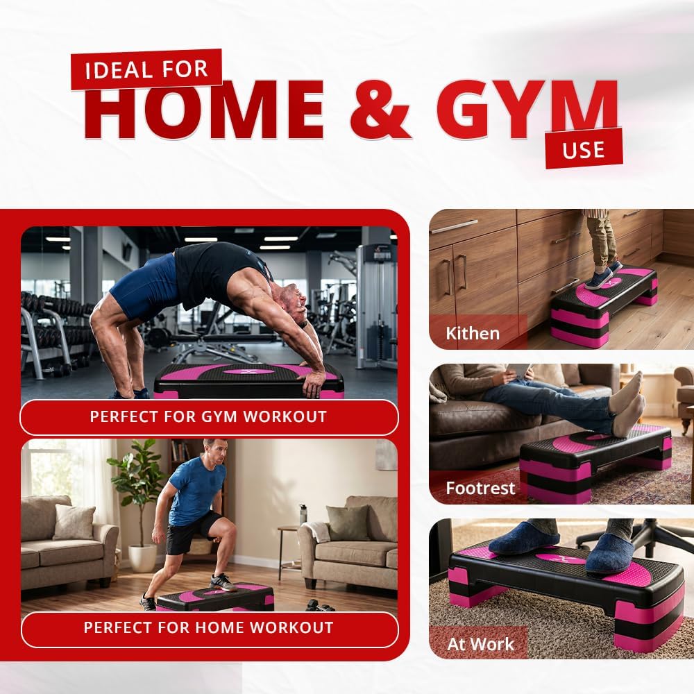 MAXSTRENGTH Aerobic-Übungs-Stepper, 3 höhenverstellbare Stufen, 10 cm, 15 cm, 20 cm, geeignet für Ca