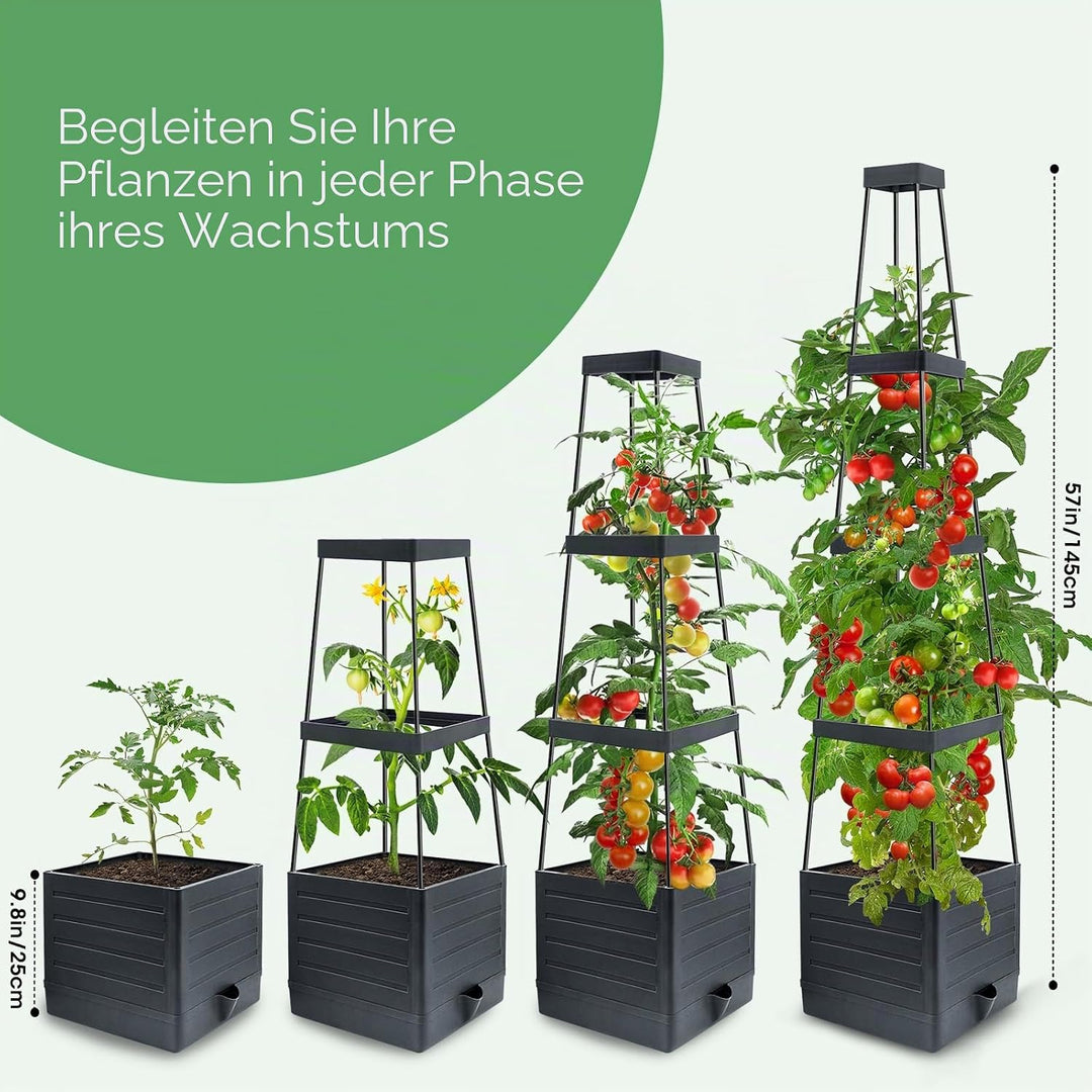 MQUPIN 145cm Tomaten Pflanzkästen, 1 Stück Hochbeet mit Rankgitter zum Klettern von Gemüse, Pflanzen