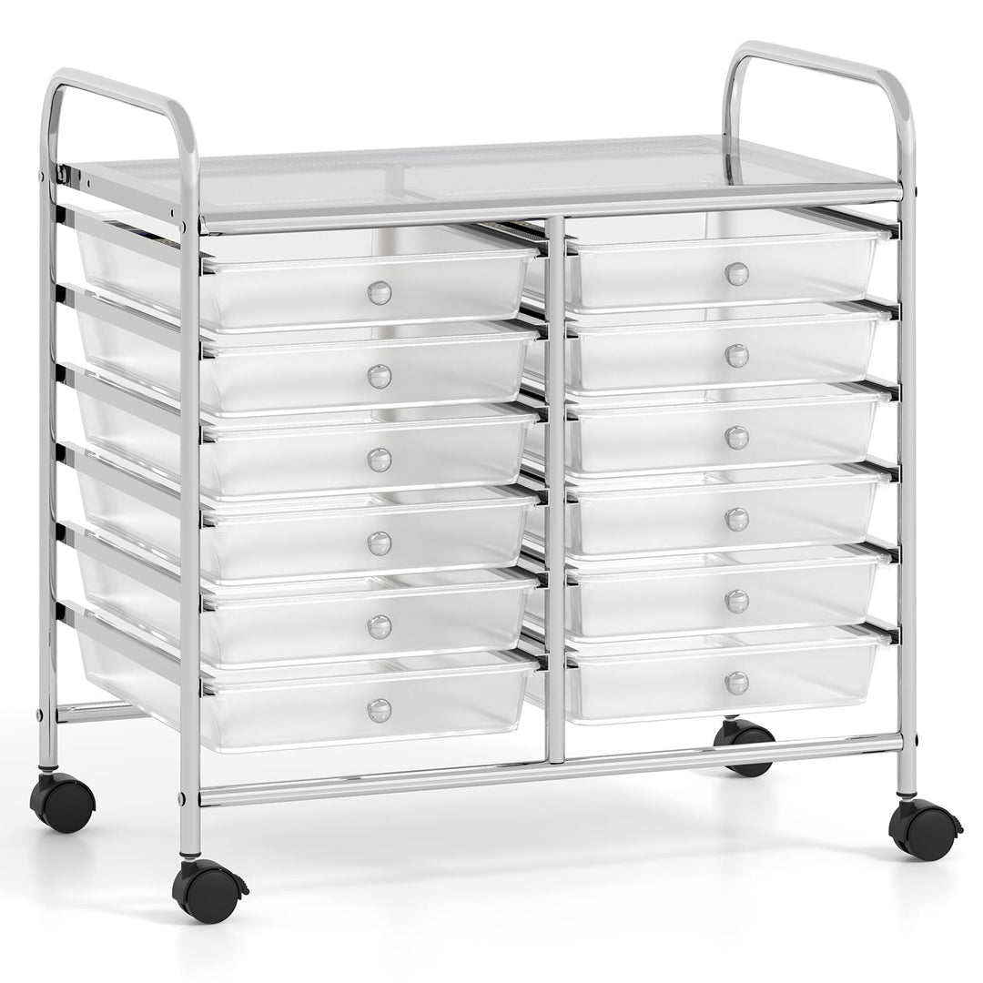COSTWAY Rollwagen mit 12 stapelbaren Schubladen, Schubladenwagen Rollcontainer mit Metallgestell & A