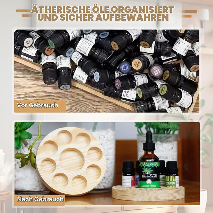 Honicemar 9 Loch Hölzern für Ätherisches Öl Display Ständer, Aromatherapie Öle Organizer – 4 Stück Ä