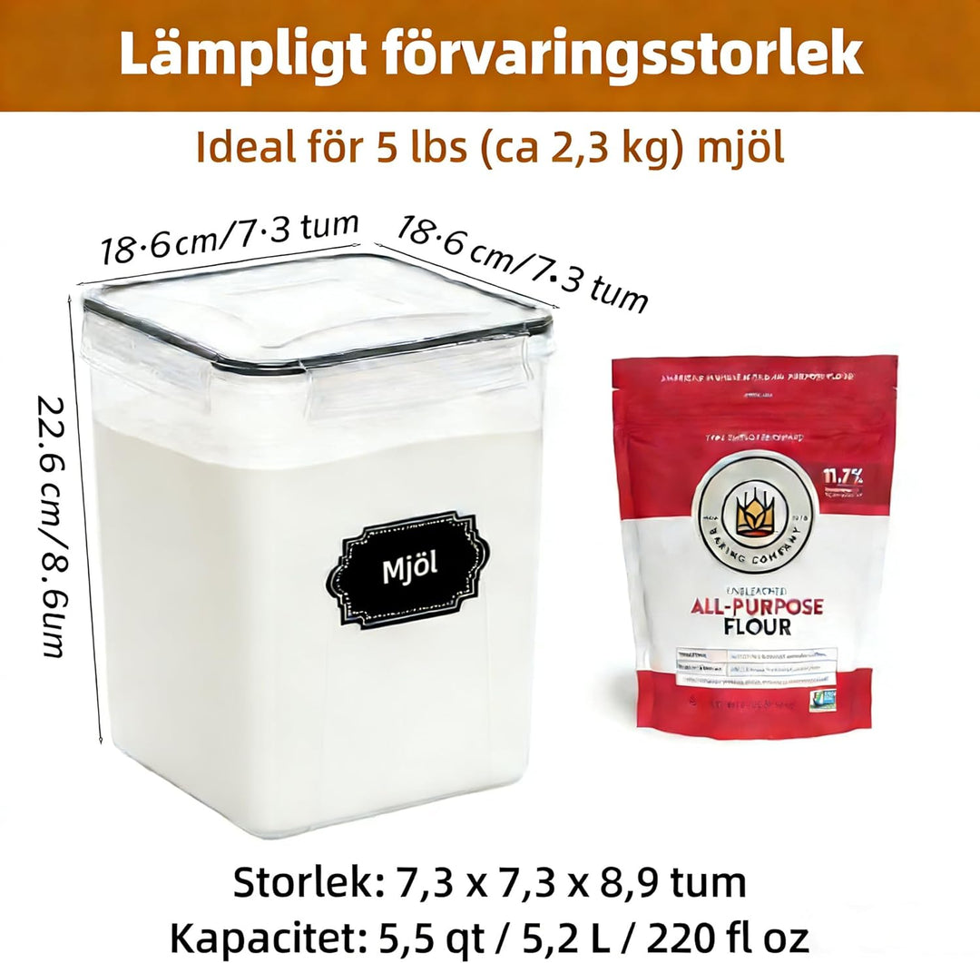 stusgo 4 Stück 5.2L / 175 oz Large Food Storage Container, BPA-Free Plastic Sealed Jars für Mehl, Zu