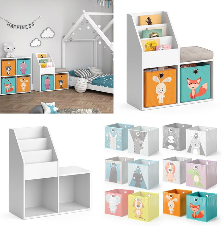 Vicco Kinderregal Luigi, Weiss, 72 x 79 cm Mini, mit 2 Faltboxen Opt.1 Weiss 72x79 mit Faltboxen Fuc