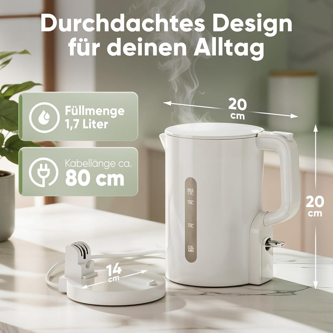 Bomann Wasserkocher 1,7L | 2200W für schnelles Erhitzen | BPA frei | Einhandbedienung | Wasserstands