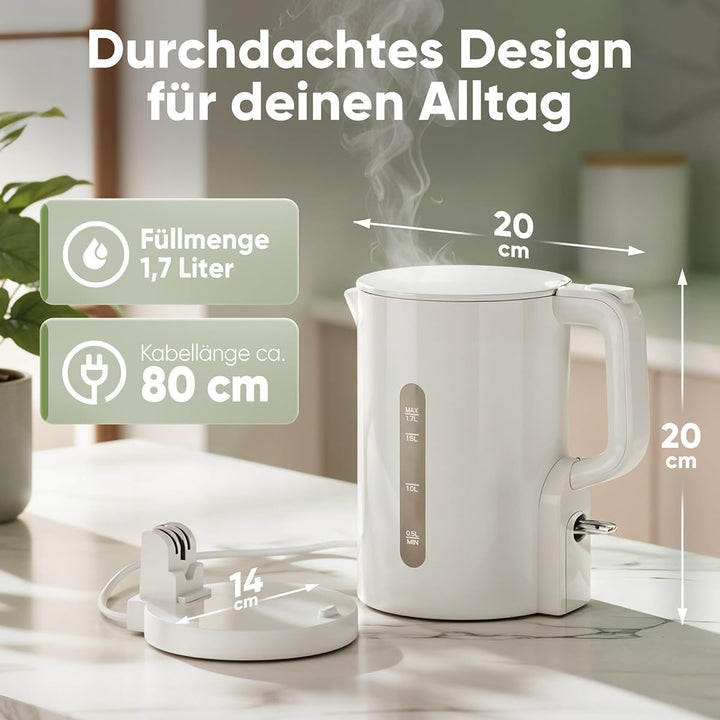 Bomann Wasserkocher 1,7L | 2200W für schnelles Erhitzen | BPA frei | Einhandbedienung | Wasserstands