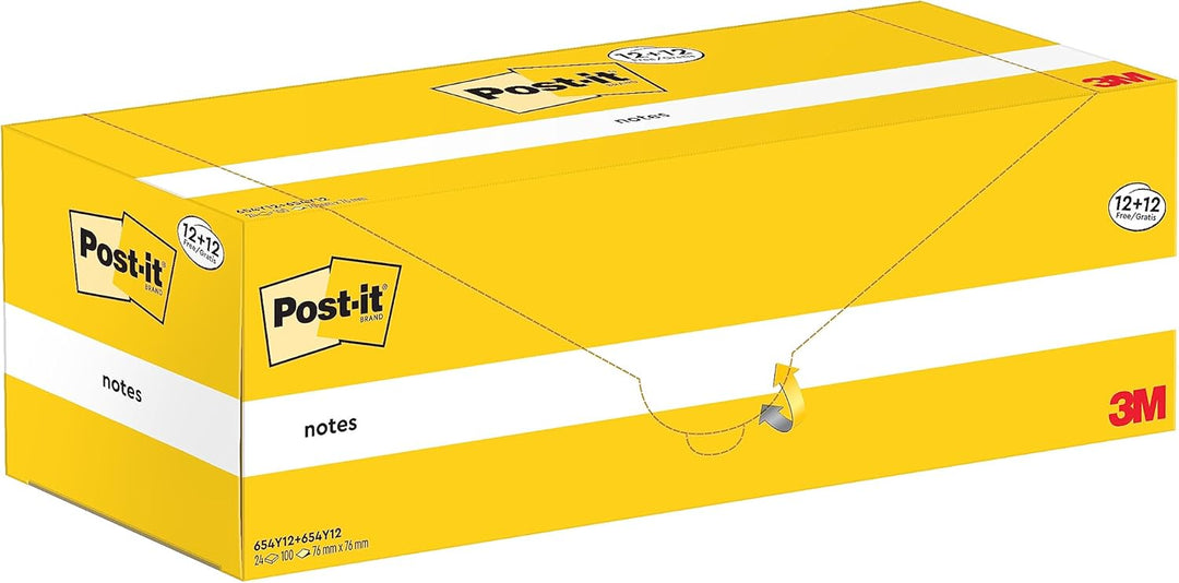 Post-it Notizen Kanariengelb, Vorteilspackung mit 24 Blöcken, 100 Blatt pro Block, 76 mm x 76 mm, Fa