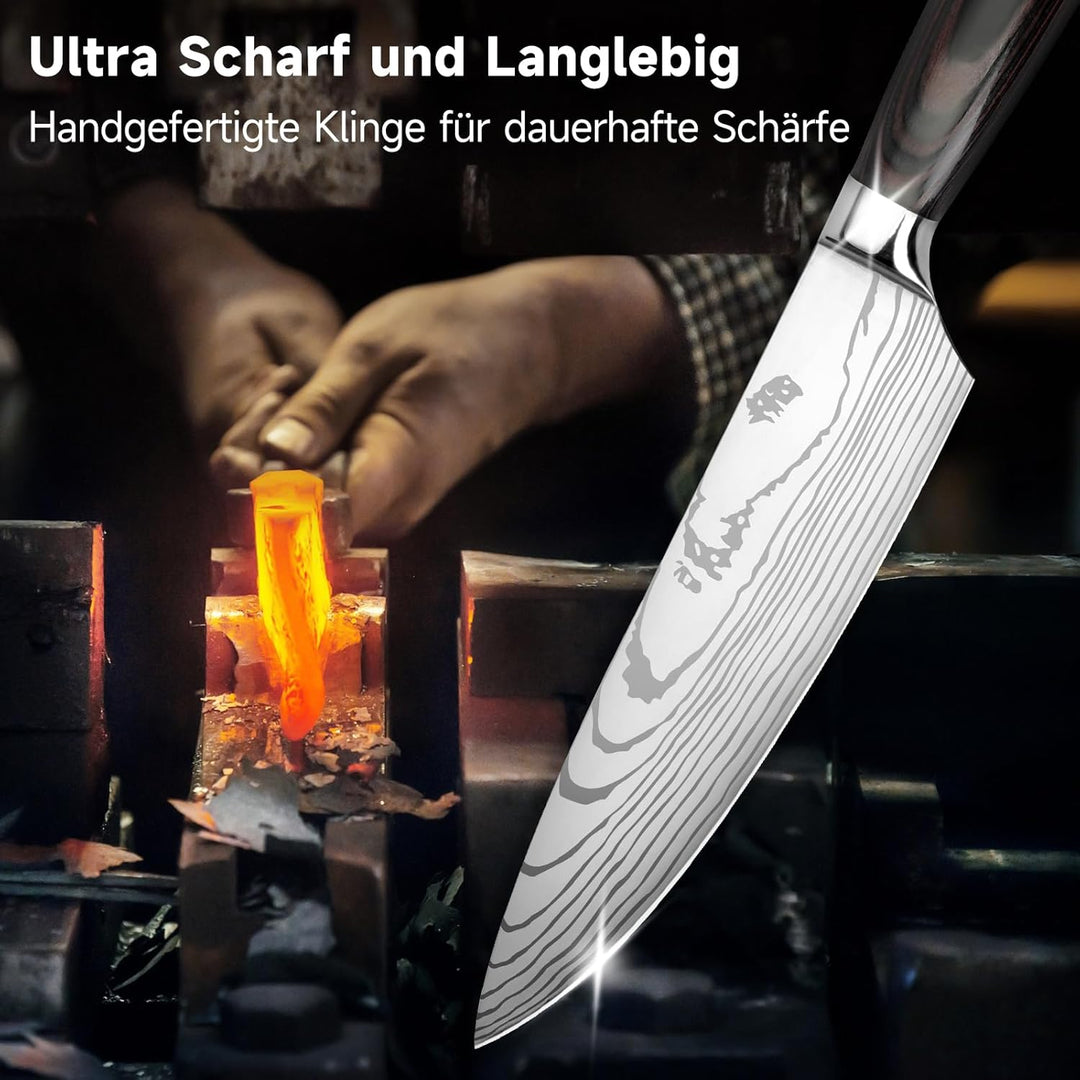 Gustrug Messerset 8-tlg Küchenmesser Set aus Hochwertigem Edelstahl, Ultra Scharfes Messer set mit E
