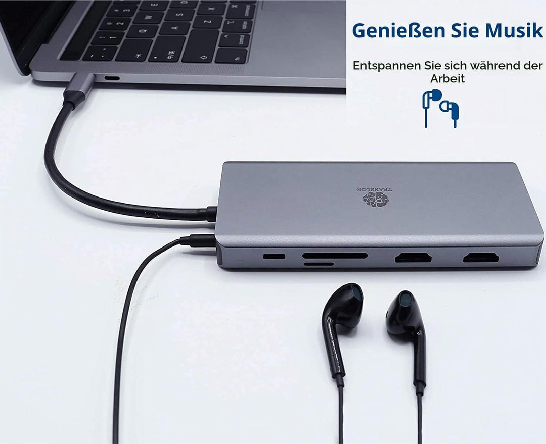 TRANSLON USB C Hub, Kompakte Dockingstation, 13 in 1, Triple Display, PD 100W, 2X HDMI, 1x VGA, 4X U