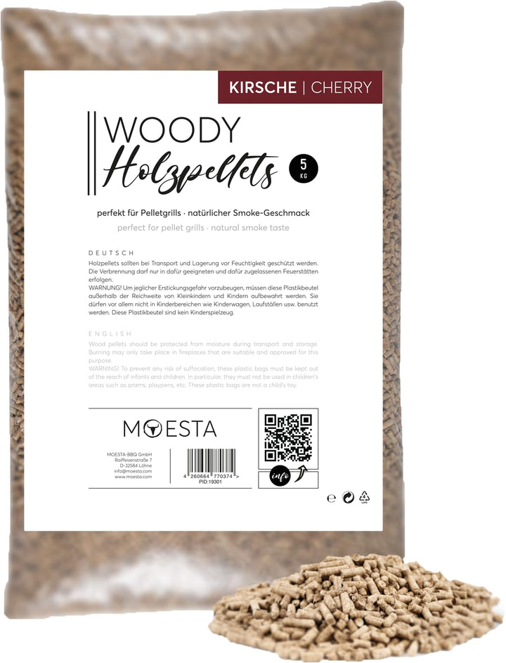 MOESTA-BBQ 19301 5kg Sheriff Hartholz Pellets - Rauch-Aroma für jeden Geschmack - Kirsche - Süsslich