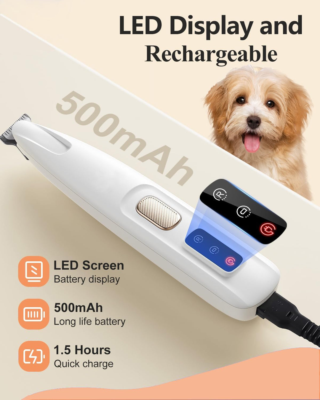 PawTrim Pro, LOEVERY Superleise/Wiederaufladbarer Pfotentrimmer,Hundepfoten Trimmer mit LED-Licht,US