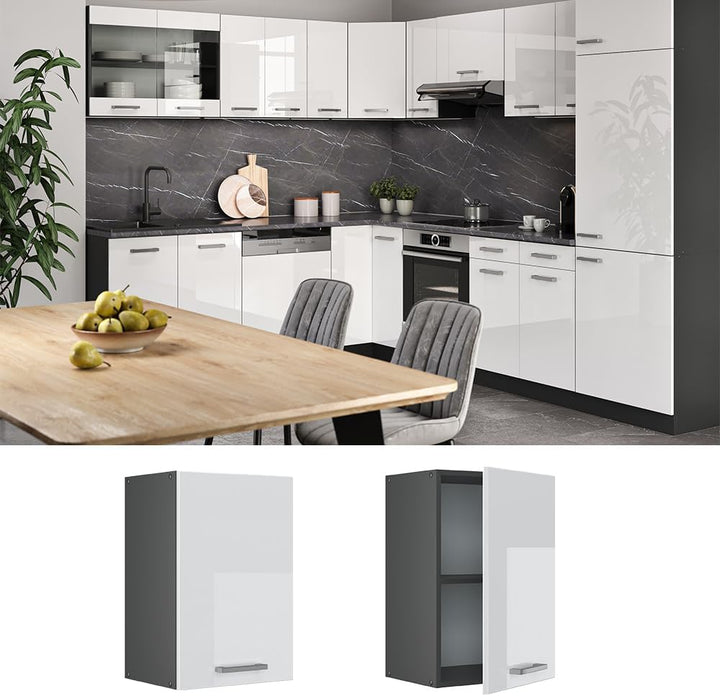 Vicco Hängeschrank R-Line, hängender Küchenschrank, Weiss Hochglanz/Anthrazit, 40 cm Weiss Hochglanz