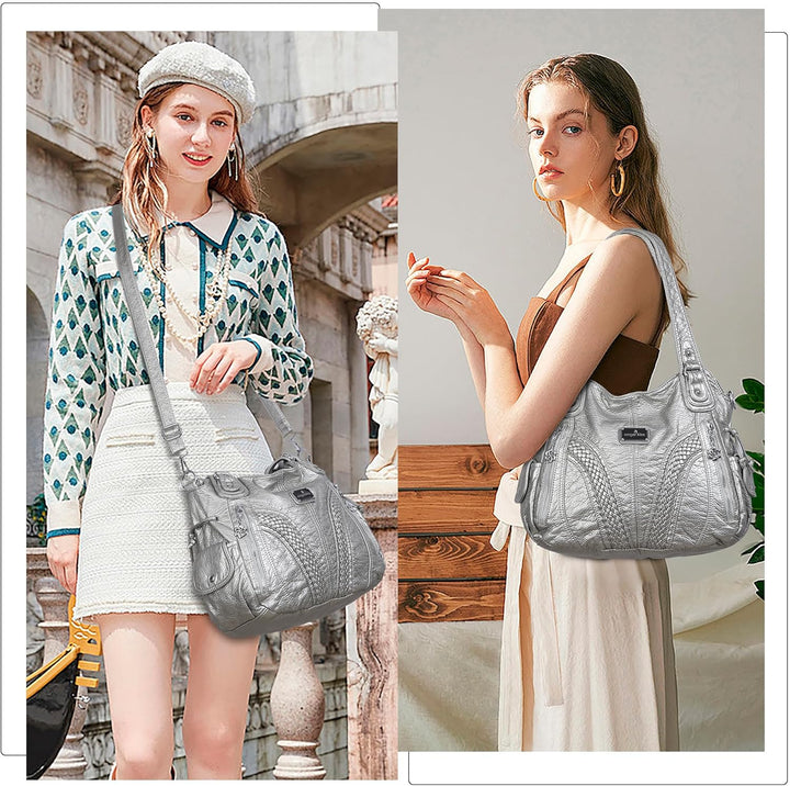 Angel Kiss Damen Handbag with Strap Tote-Hobo-Crossbody, 1 - Silbergrau