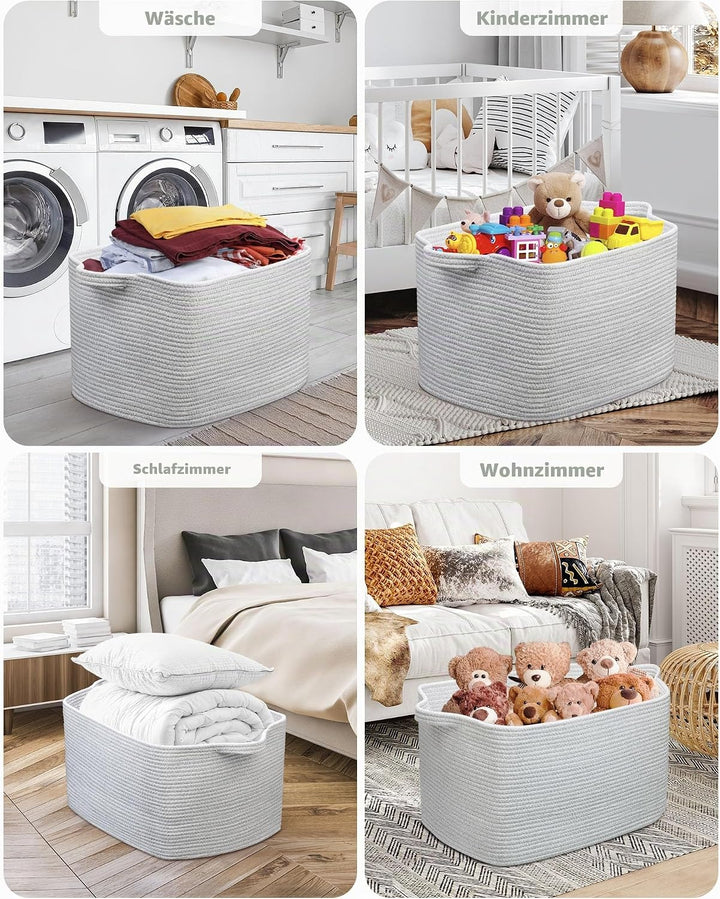 JOJOSEE Faltbarer Wäschekorb, 63L Grosse Wäschesammler, Laundry Baskets aus Baumwolle, Geflochten Au