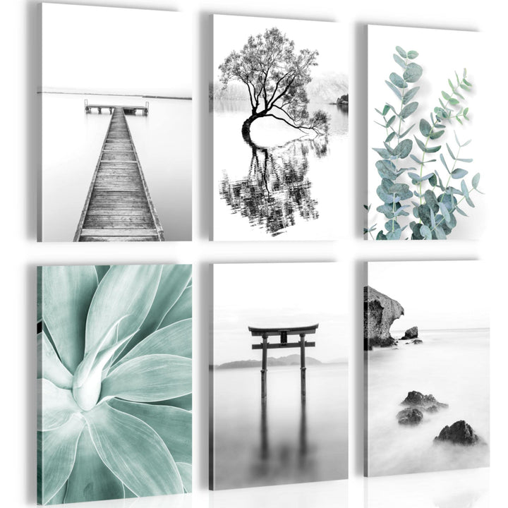 Novart Wandbilder Set - KOMPLETT AUFHÄNGFERTIG - Made in Germany - Moderne Bilder Asien Zen See Wohn
