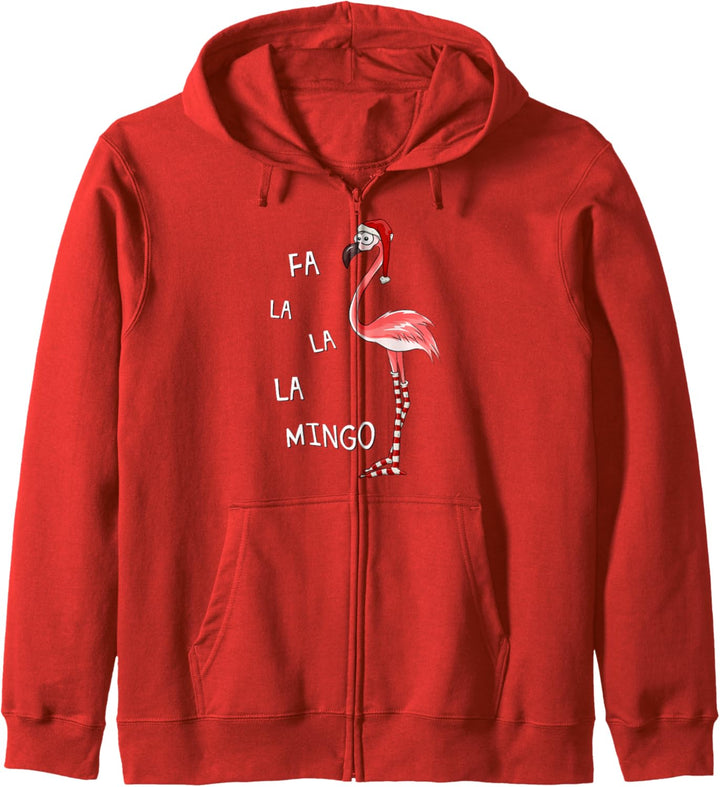 Fa La La Mingo pink Flamingo mit Weihnachts-Mütze & Socken Kapuzenjacke