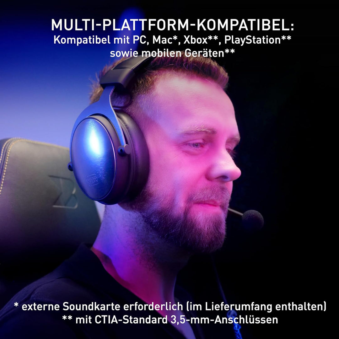 CHERRY XTRFY H1, Profi Gaming-Headset, Optimiert für esports, Grosse Ohrkissen mit Memory-Foam, 2 Au