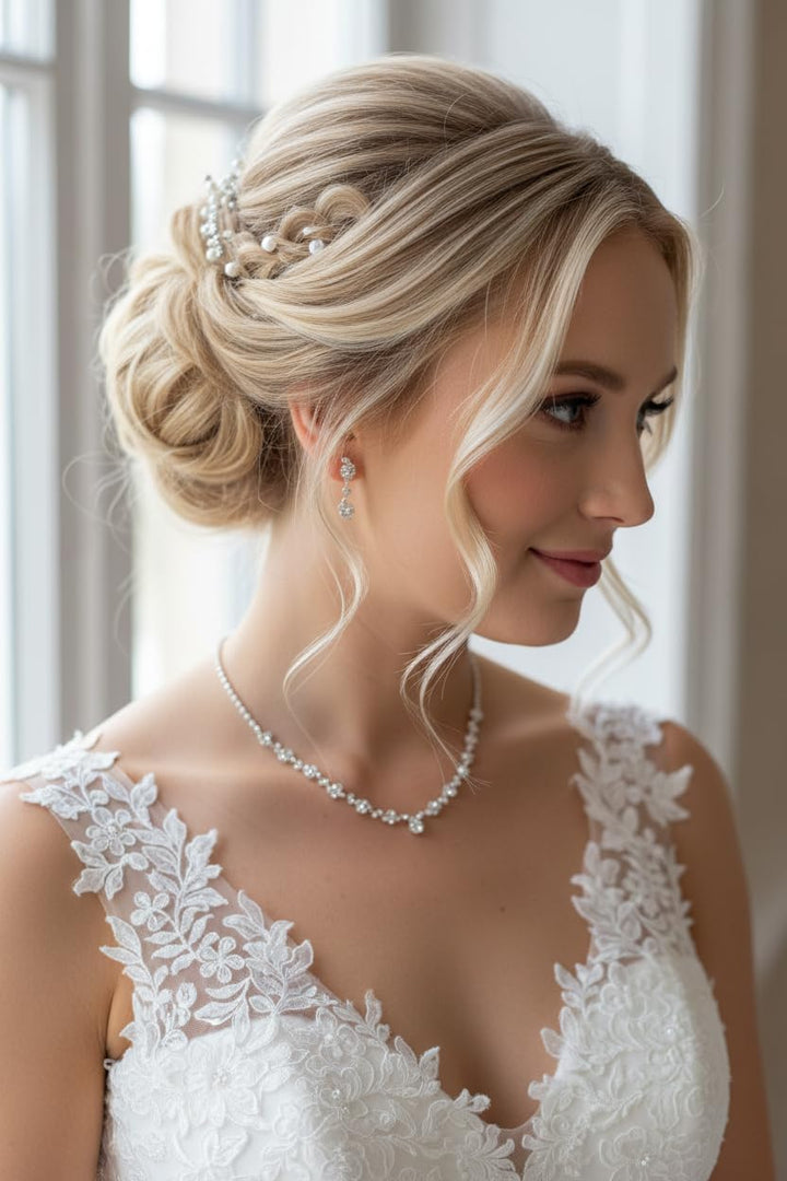 ONDEGO® 3er Set SILBER Strass Schmuck Kette Schmuckset Armband Hochzeit Collier Halskette Brautschmu
