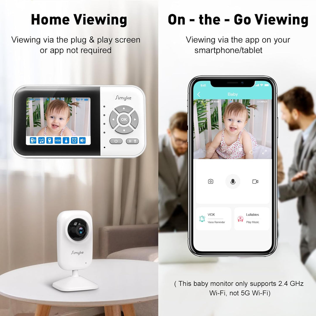 Simyke Smart Baby Monitor mit 2 Kameras und Audio 2.8'' Bildschirm WLAN ON/Off Switch Vision 2-Wege-