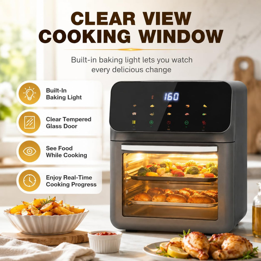 Mini Backofen 13 Liter, 1350W Elektrobackofen LCD-Touchscreen Minibackofen mit 15-60 min. Timer, Hei