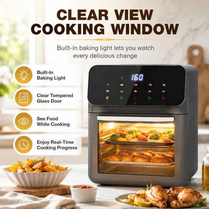 Mini Backofen 13 Liter, 1350W Elektrobackofen LCD-Touchscreen Minibackofen mit 15-60 min. Timer, Hei
