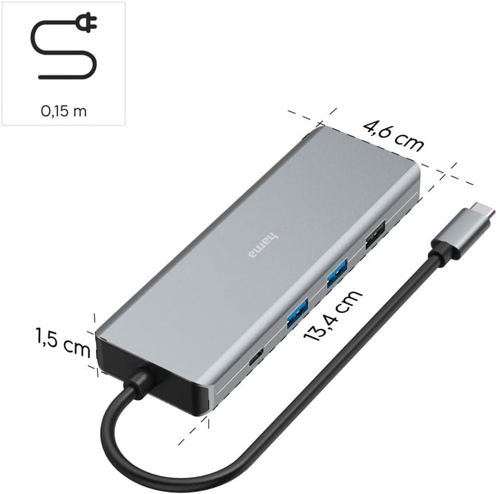 Hama USB Hub 9 Ports, 4xUSB-A, USB-C Daten, USB-C Power, 2xHDMI, Ethernet