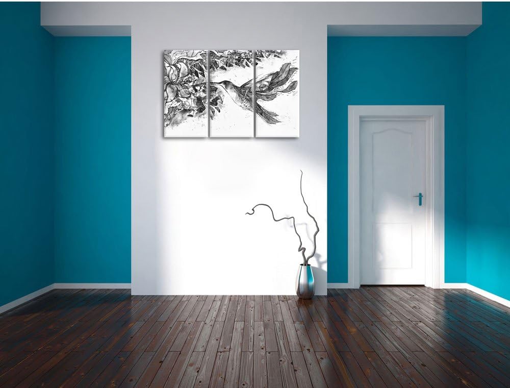 Pixxprint Kolibri Kunst als Leinwandbild/Grösse: 3 Teilig (120x80) cm/Wandbild/Kunstdruck/fertig bes