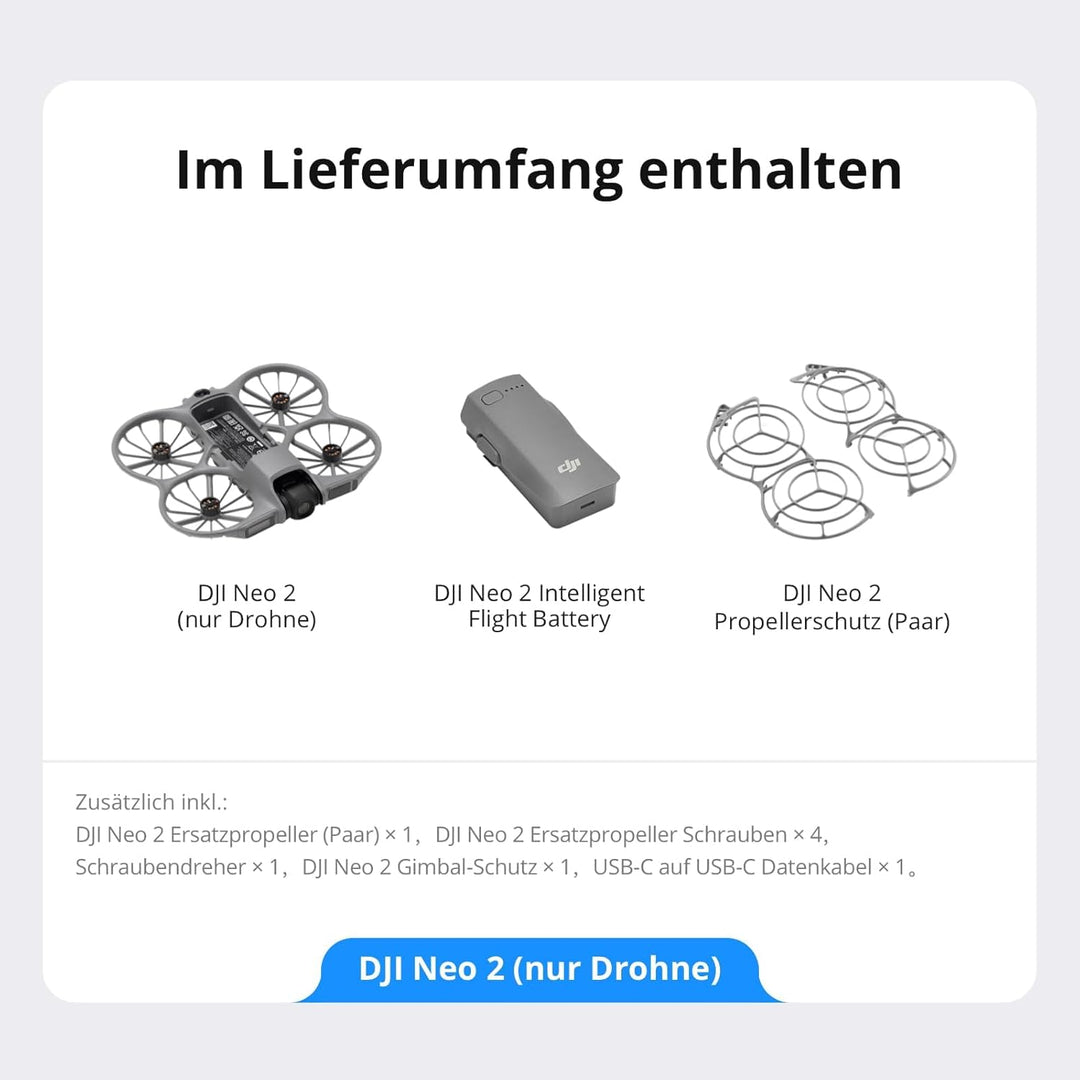 DJI Neo 2 Bundle mit Zubehör, 4K-Drohne für Einsteiger, Leicht und Faltbar, Start und Landung auf de