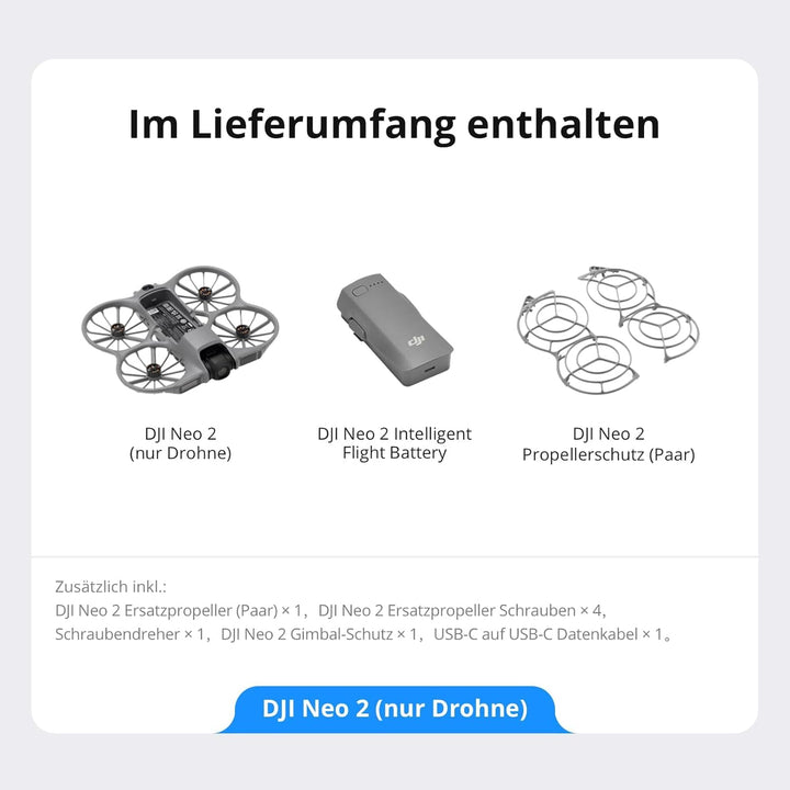 DJI Neo 2 Bundle mit Zubehör, 4K-Drohne für Einsteiger, Leicht und Faltbar, Start und Landung auf de