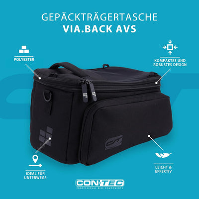 Contec Fahrrad Gepäckträgertasche Via.Back AVS, vormontierter AVS Adapter, 32 L, Schwarz