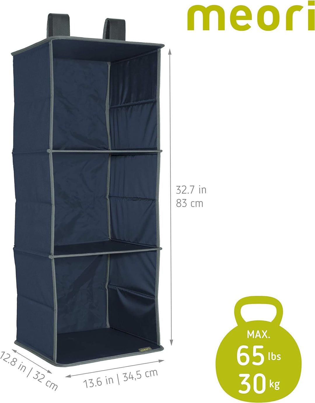 Hängeorganizer S für 3 Faltboxen Small Marine Blue 34x32x83cm Schlaufen Kleiderstange Ordnung Schran
