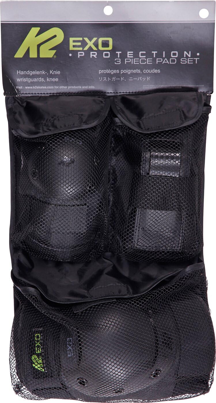 K2 Skates Unisex – Erwachsene Schonerset Exo Adult Pad Set — black - grey - green — 30E1230 M (Knee: