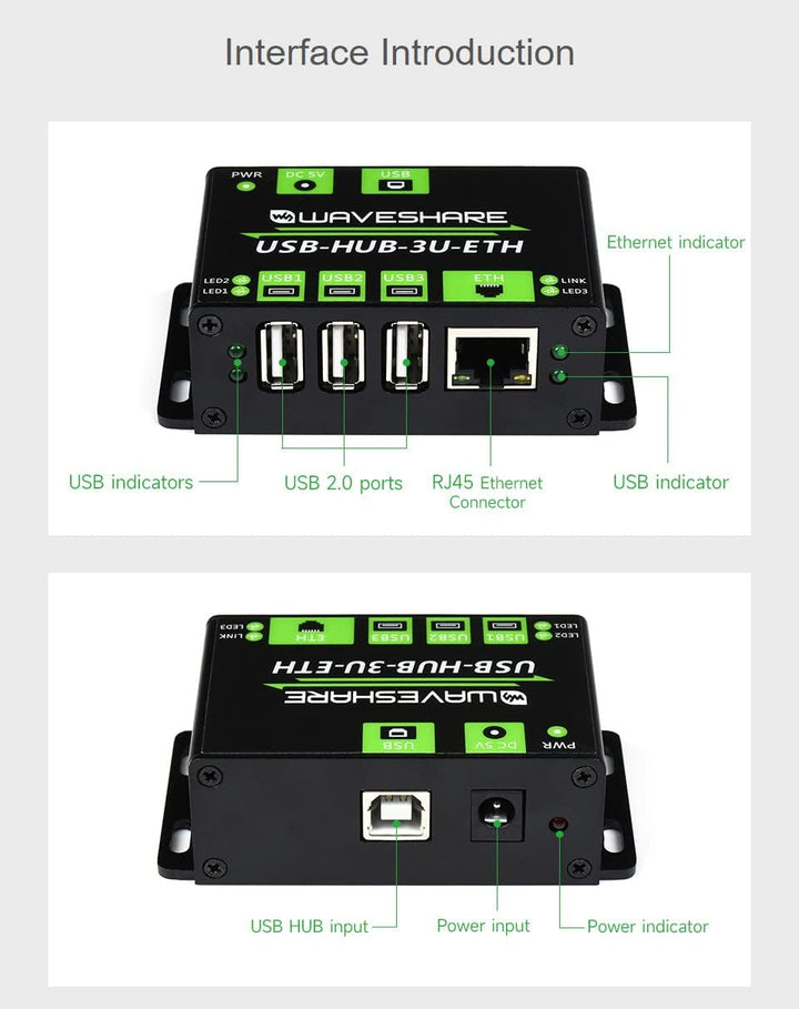 Waveshare Industrial Grade Multifunctional USB HUB Extending 3X USB Ports + 100M Ethernet Port Suita