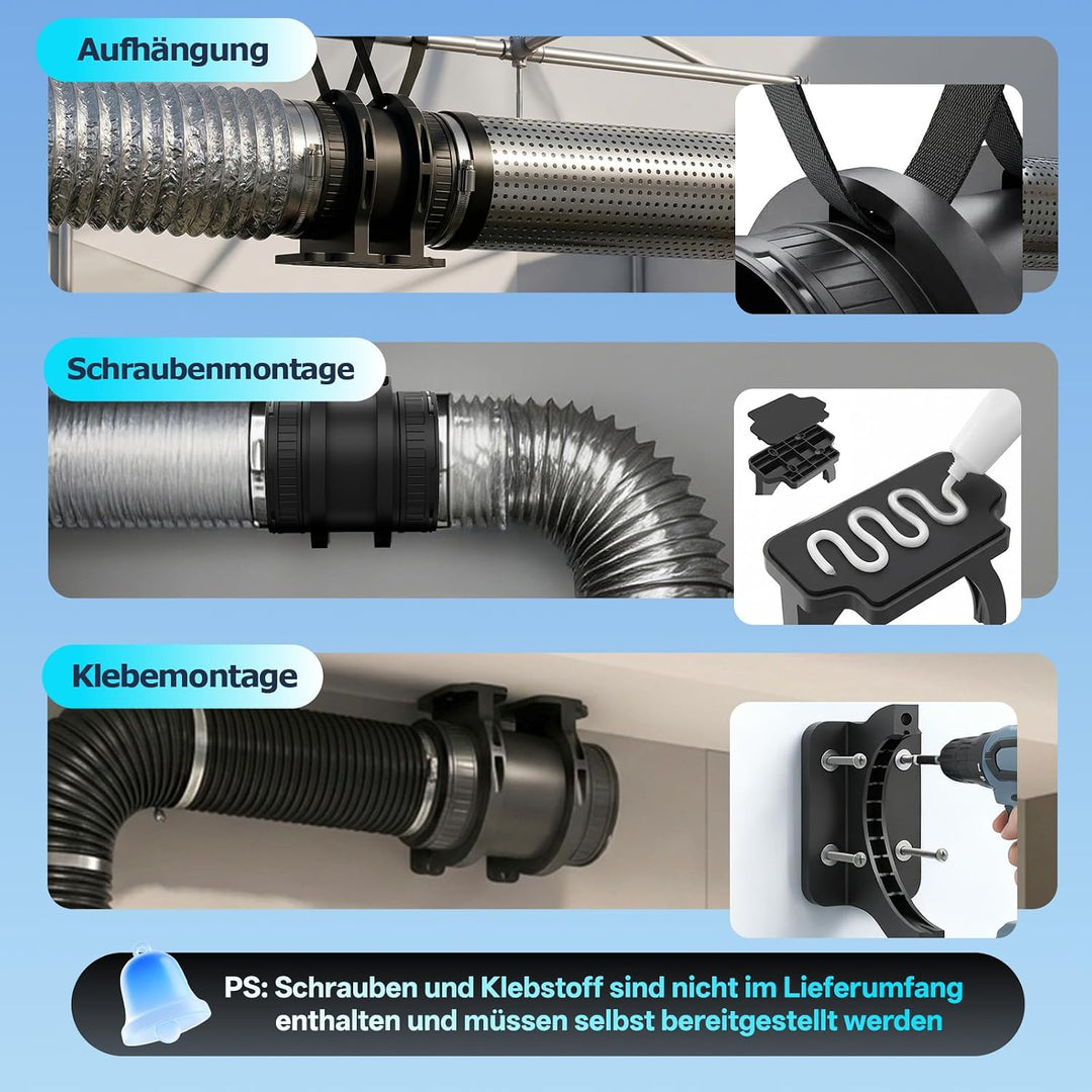 Rohrventilator 100 mm Regelbare Geschwindigkeit, 80-310 m³/h Rauchabzug Ventilator, Rohrlüfter Leise