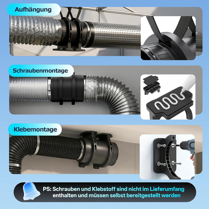 Rohrventilator 100 mm Regelbare Geschwindigkeit, 80-310 m³/h Rauchabzug Ventilator, Rohrlüfter Leise