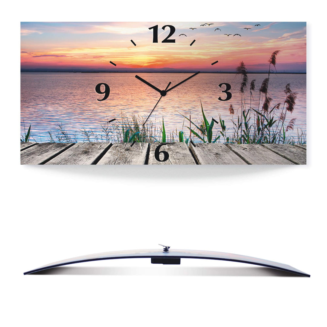 ARTLAND Wanduhr ohne Tickgeräusche Alu Quarzuhr 50x25 cm Rechteckig Lautlos Landschaft Natur See Wol