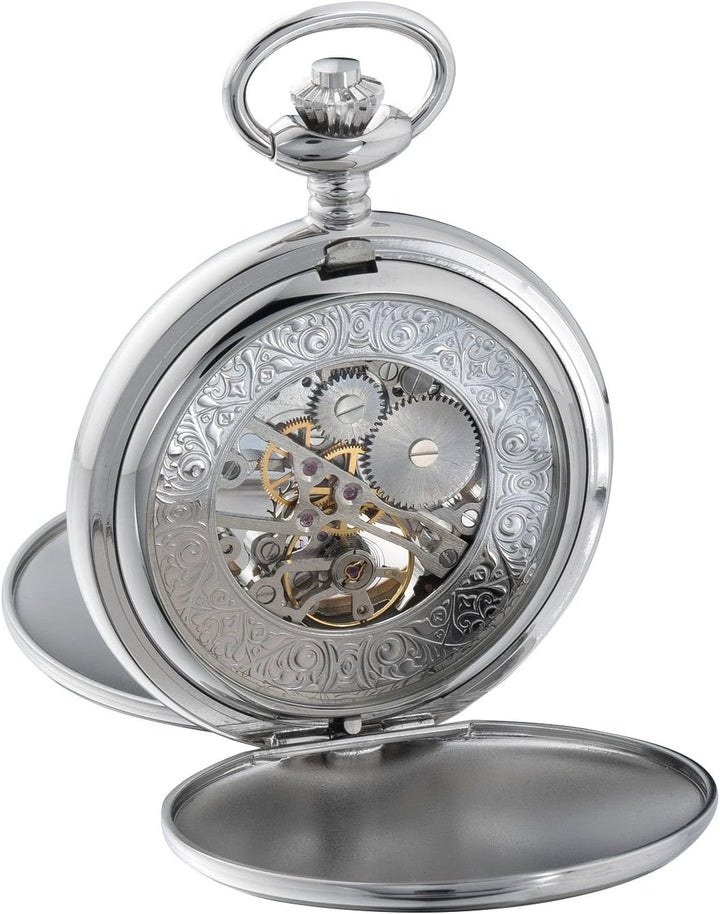 Eichmüller Taschenuhr mechanisch Doppeldeckel teilskeletttiert beiseitig aufklappbar Silber, Silber