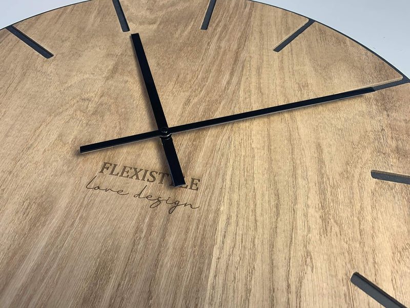 FLEXISTYLE EKO gross wanduhr ohne tickgeräusche Wood Art Schwarz 60cm, Wohnzimmer, Schlafzimmer, in