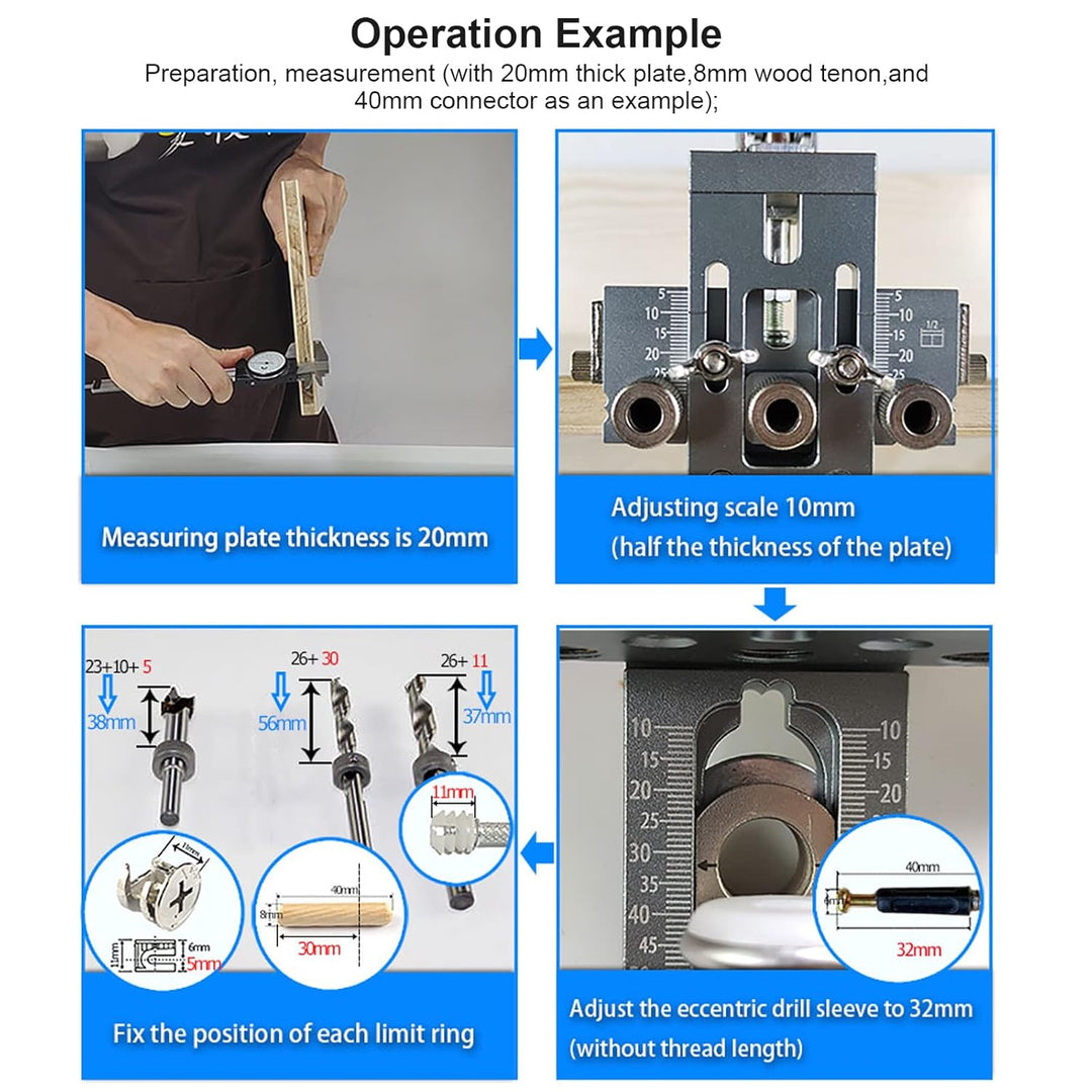 Pocket Hole Jig Set,CEIEVER Bohrschablone 4 in 1 Taschenloch bohrhilfe 6/8/10/15mm Multifunktion Boh